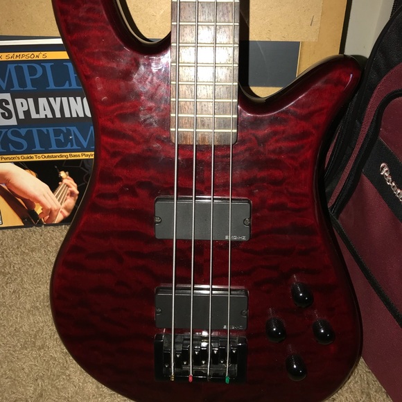 Candy Red Striped Spencer Bass Guitar - Picture 2 of 4